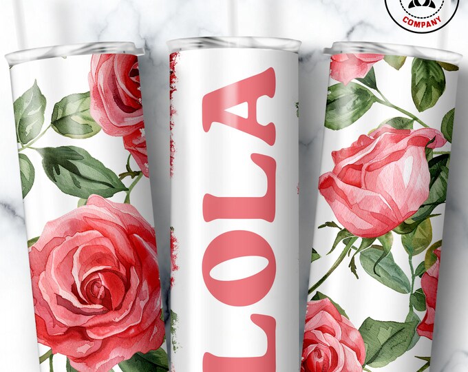 Lola Tumbler, Skinny Tumbler Gift for Filipino Grandmother, Floral Lola Mug, Grandma Pink Rose Gift Cup