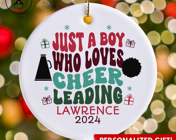 Personalized Cheerleading Ornament, Just a Boy Who Loves Cheerleading Ornament, Custom Gift for Cheerleader, Funny Cheerleading Lover Gift