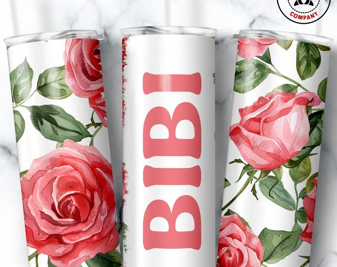 Bibi Tumbler, Skinny Tumbler Gift for Swahili Grandmother, Floral Bibi Mug, Grandma Pink Rose Gift Cup