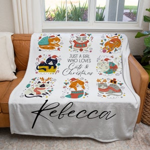 Personalisierte Katzen und Weihnachtsdecke, Benutzerdefiniert Nur ein Mädchen, das Katzen und Weihnachtsdecke liebt, niedlicher Katzenliebhaber Urlaub Geschenk Decke