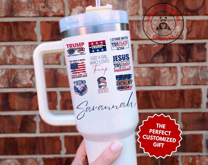 Personalized Trump Tumbler, Just a Girl Who Loves Trump 40oz Tumbler, Custom Gift for Conservative Mug, Trump 2024 Republican Patriot Cup
