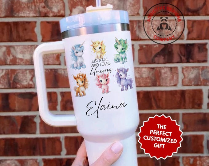 Personalized Unicorn Lover Tumbler, Just a Girl Who Loves Unicorns 40oz Tumbler, Custom Gift for Fantasy Lover Mug, Magical Unicorn Cup