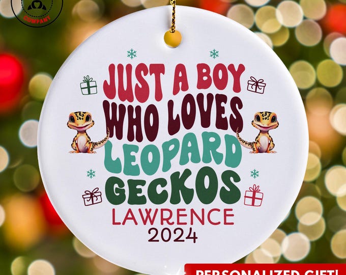 Personalized Leopard Gecko Ornament, Just a Boy Who Loves Leopard Geckos Ornament, Custom Gift for Herpetologist, Funny Gecko Lover Gift