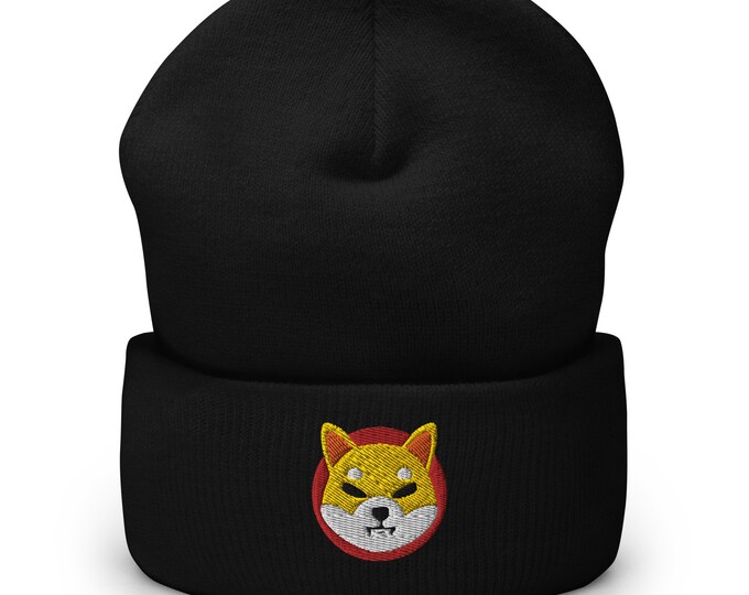 Shiba Inu Crypto Hat - Embroidered Cuffed Beanie - SHIB Cryptocurrency Coin Beanie