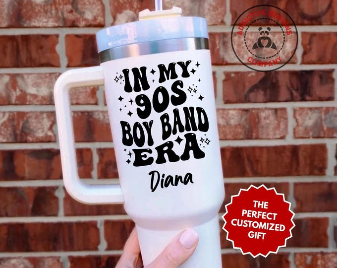Personalized 90s Boy Band Tumbler, In My 90s Boy Band Era Custom 40oz Tumbler, Nostalgia Mug, Retro Gift, Pop Culture Cup