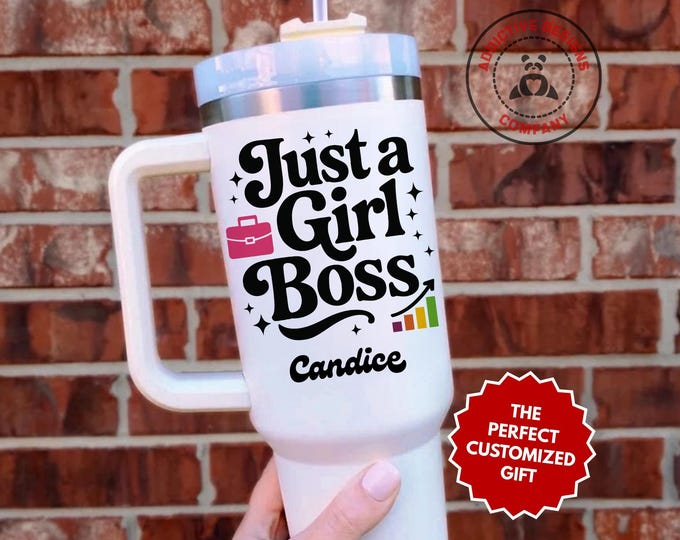 Personalized Girl Boss Tumbler, Custom Just a Girl Boss 40oz Tumbler, Gift for Boss, Entrepreneur Travel Mug, Women in Business Cup