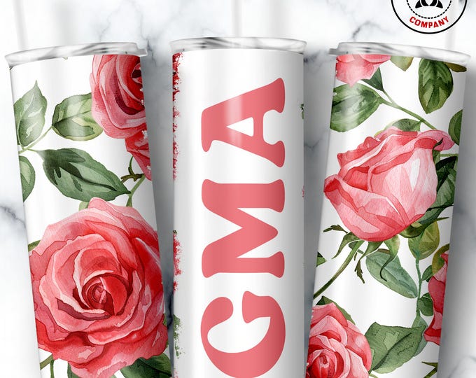 Gma Tumbler, Skinny Tumbler Gift for Trendy Grandmother, Floral Gma Mug, Grandma Pink Rose Gift Cup