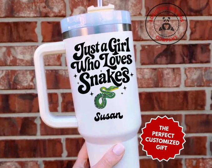 Personalized Snake Lover Tumbler, Custom Just a Girl Who Loves Snakes 40oz Tumbler, Snake Gift for Her, Snake Mom Travel Mug, Reptile Gift