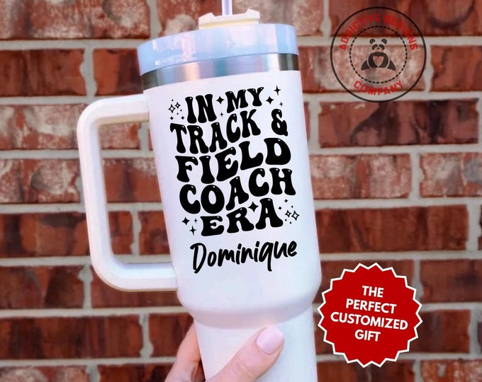 Personalized T&F Coach Tumbler, In My Track and Field Coach Era Custom 40oz Tumbler, Athletic Trainer Mug, Running Sports Gift Sprinting Cup