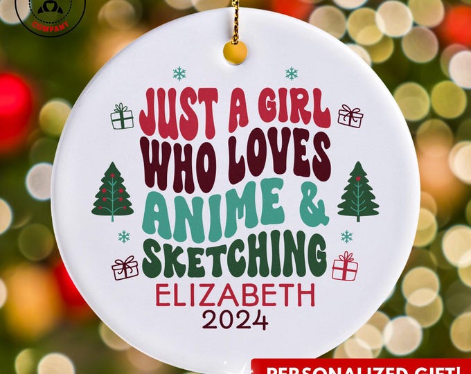 Personalized Anime and Sketching Ornament, Just a Girl Who Loves Anime and Sketching Ornament, Custom Gift for Artist, Funny Anime Lover