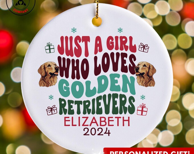 Personalized Golden Retrievers Ornament, Just a Girl Who Loves Golden Retrievers Ornament, Custom Gift for Goldie Mom, Funny Dog Lover Gift
