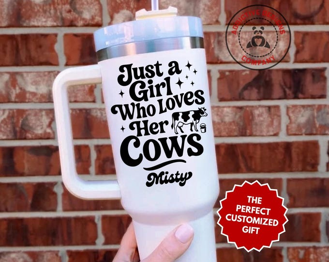 Personalized Cow Lover Tumbler, Custom Just a Girl Who Loves Her Cows 40oz Tumbler, Gift for Farmer, Farm Girl Travel Mug Cup