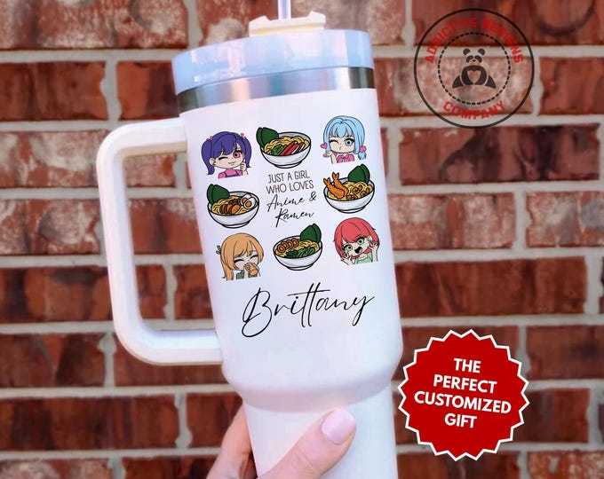 Personalized Ramen Girl Tumbler, Custom Just a Girl Who Loves Anime & Ramen 40oz Tumbler, Gift for Anime Lover, Foodie Cup, Teen Girl Mug