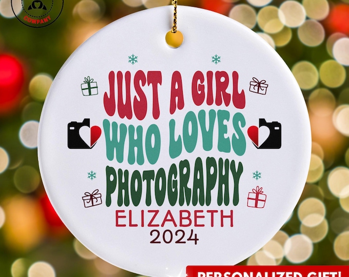 Personalized Photography Ornament, Just a Girl Who Loves Photography Ornament, Custom Gift for Photographer, Funny Photography Lover Gift