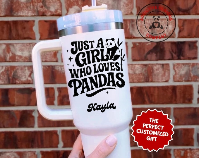 Personalized Panda Girl Tumbler, Custom Just A Girl Who Loves Pandas 40oz Tumbler, Gift for Panda Lover, Animal Travel Mug, Panda Cup