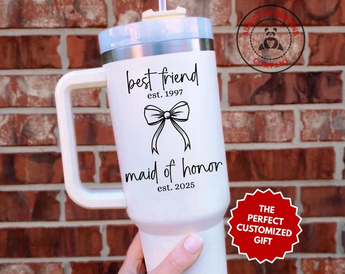 Personalized Maid of Honor Tumbler, Custom Best Friend Maid of Honor 40oz Tumbler, Gift for MOH, Wedding Party Cup, Bridal Proposal Mug