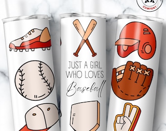 Just a Girl Who Loves Baseball Tumbler, 20oz Skinny Tumbler Gift for Baseball Fan, Baseball Player, Baseball Coach to go Cup Mug