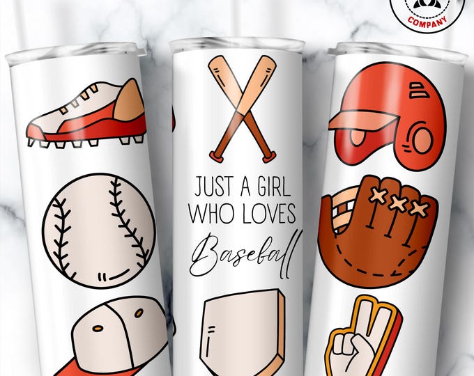 Just a Girl Who Loves Baseball Tumbler, 20oz Skinny Tumbler Gift for Baseball Fan, Baseball Player, Baseball Coach to go Cup Mug