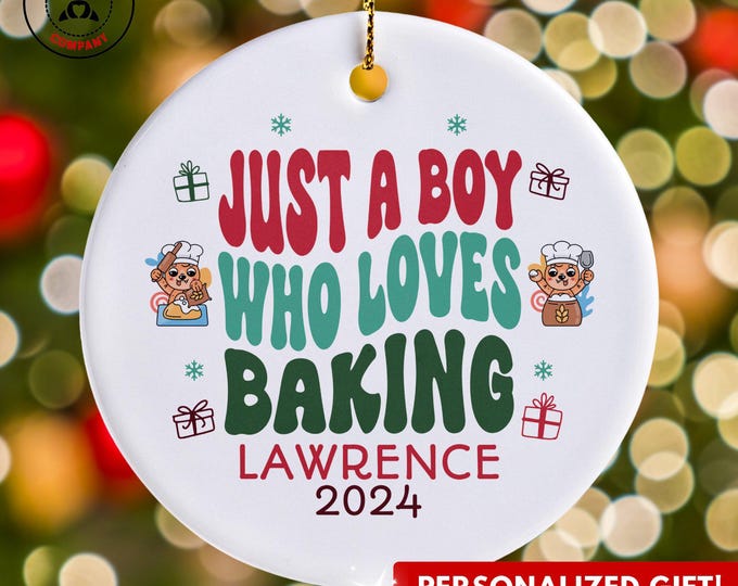 Personalized Baking Ornament, Just a Boy Who Loves Baking Ornament, Custom Gift for Young Baker, Funny Baking Lover Gift