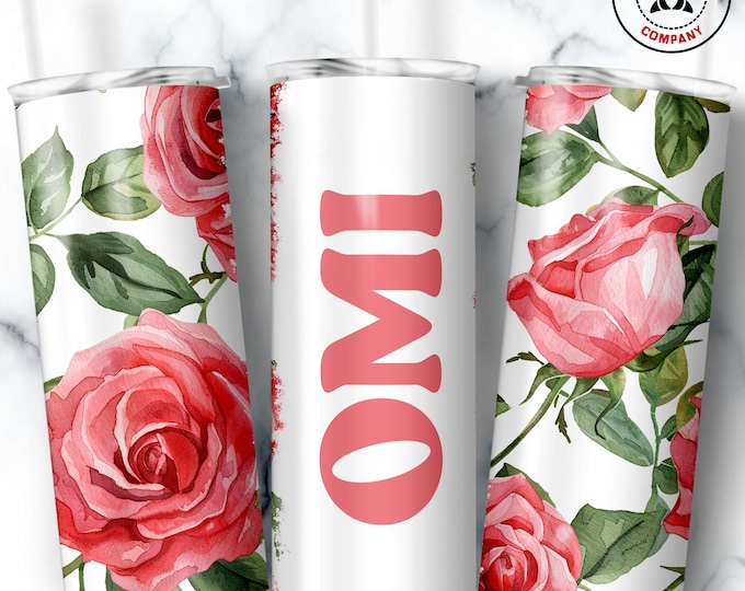 Omi Tumbler, Skinny Tumbler Gift for German Grandmother, Floral Omi Mug, Grandma Pink Rose Gift Cup