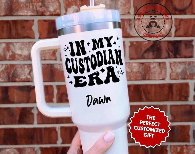 Personalized Custodian Tumbler, In My Custodian Era Custom 40oz Tumbler, Janitor Mug, School Staff Gift, Maintenance Worker Cup