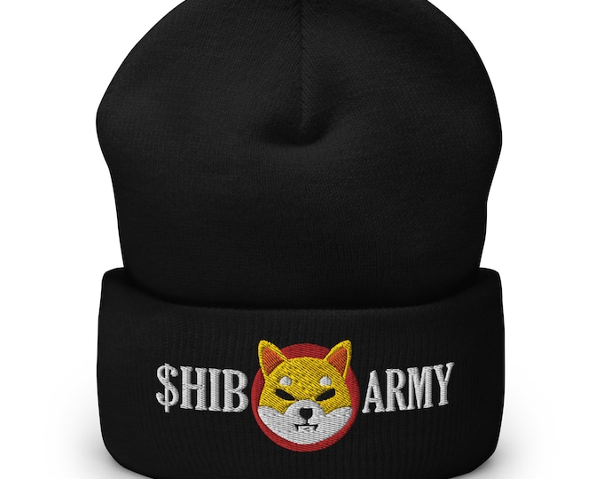 SHIB Army Beanie - Shiba Inu Crypto - Embroidered Cuffed Beanie - SHIB Cryptocurrency Hat