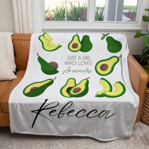 Personalized Avocado Blanket, Custom Just a Girl Who Loves Avocados Blanket, Avocado Lover Throw Blanket, Kids Avocado Lover Gift Blanket