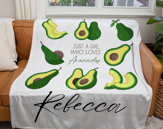Personalized Avocado Blanket, Custom Just a Girl Who Loves Avocados Blanket, Avocado Lover Throw Blanket, Kids Avocado Lover Gift Blanket