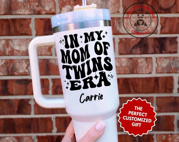 In My Mom of Twins Era Tumbler, Custom Twin Mom Gift, Matching Babies Travel Mug, Personalized Twins Mama Cup, Mother of Twins