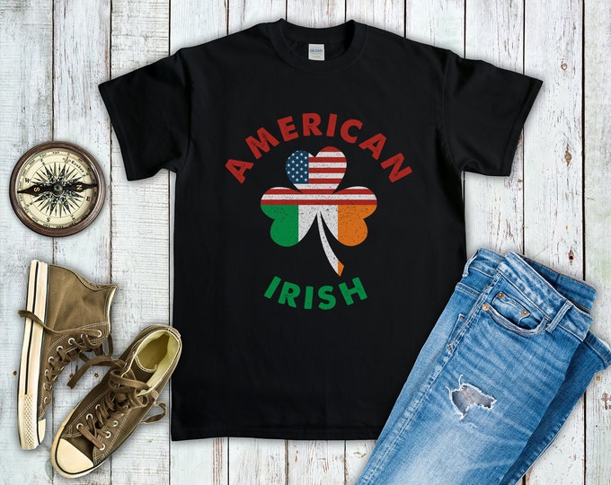 American Irish Shamrock Flags (Short-Sleeve Unisex T-Shirt) Funny Gift for Proud St. Patrick's Day Irish Americans