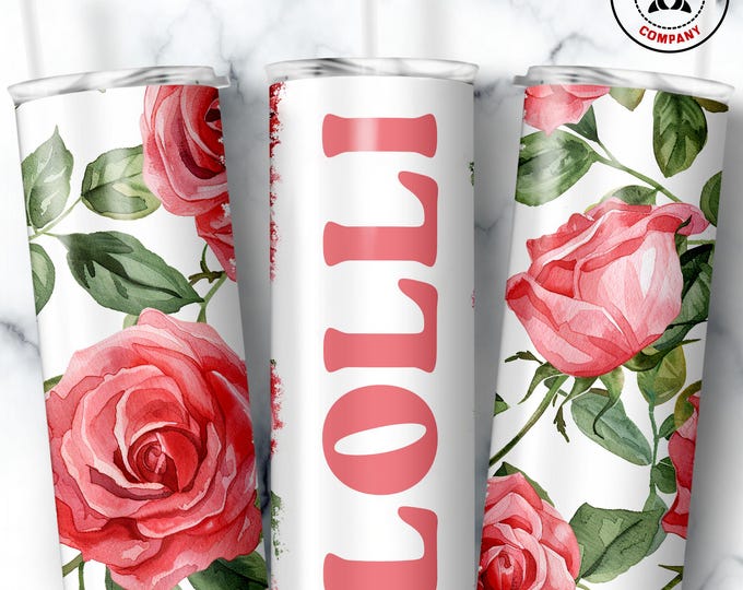 Lolli Tumbler, Skinny Tumbler Gift for Southern Grandmother, Floral Lolli Mug, Grandma Pink Rose Gift Cup