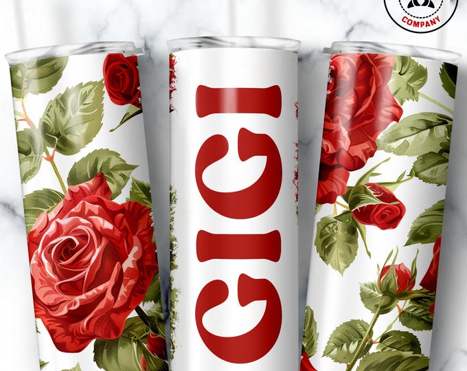 Gigi Tumbler, Skinny Tumbler Gift for Glamorous Grandmother, Floral Gigi Mug, Grandma Red Rose Gift Cup