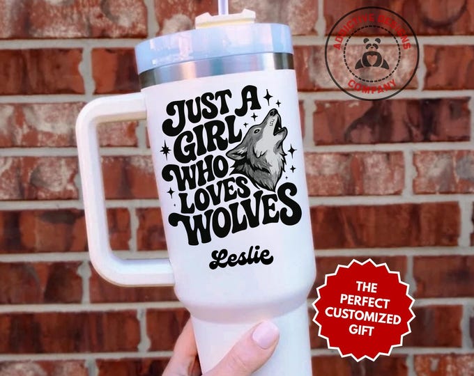 Personalized Wolf Lover Tumbler, Custom Just a Girl Who Loves Wolves 40oz Tumbler, Wolf Gift for Her, Wolf Gift, Animal Lover Travel Mug Cup