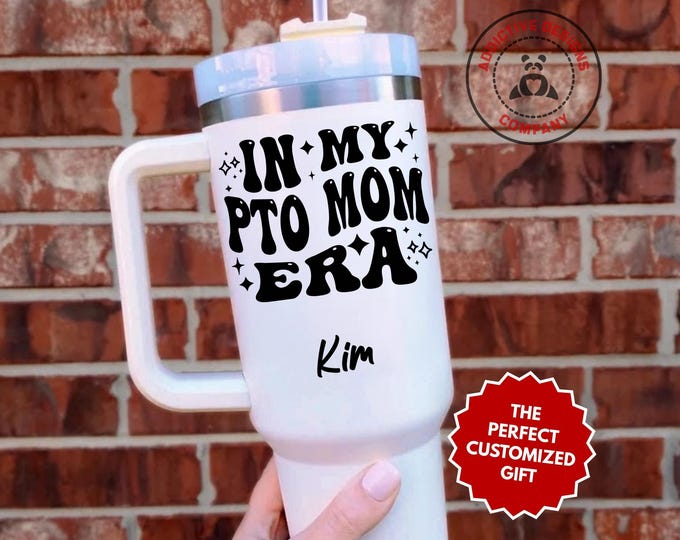 Personalized Pto Mom Tumbler, In My Pto Mom Era 40oz Tumbler, School Volunteer Mom Gift, Teacher Appreciation Mama Mug, Mom Life Cup