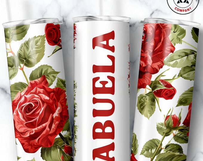 Abuela Tumbler, Skinny Tumbler Gift for Spanish Grandmother, Floral Abuela Mug, Grandma Red Rose Gift Cup