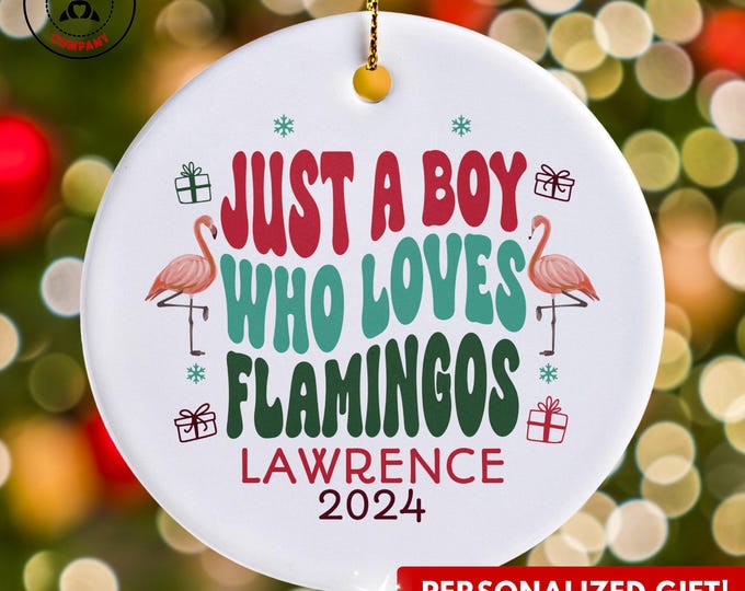 Personalized Flamingos Ornament, Just a Boy Who Loves Flamingos Ornament, Custom Gift for Bird Lover, Funny Flamingo Lover Gift
