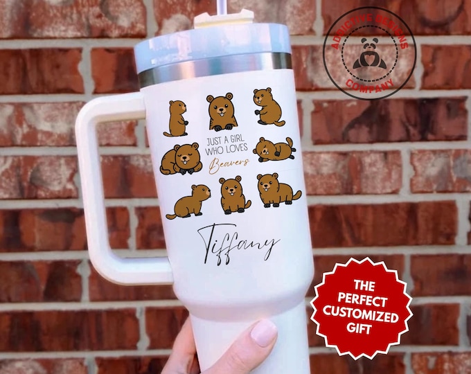 Personalized Beaver Tumbler, Custom Just a Girl Who Loves Beavers 40oz Tumbler, Cute Animal Gift for Girls, Nature Lover Cup for Teens