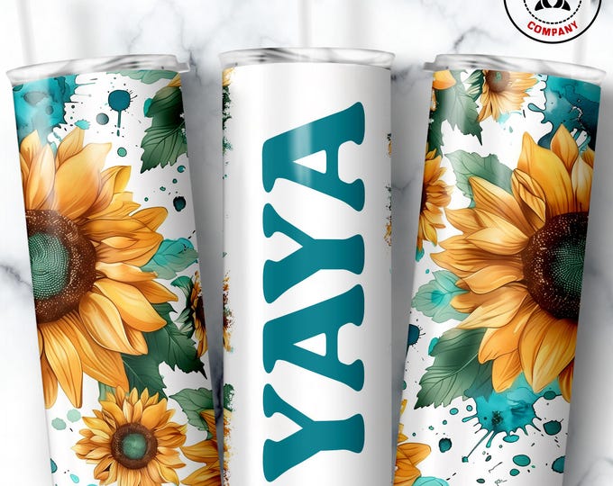 Yaya Tumbler, Skinny Tumbler Gift for Greek Grandmother, Floral Yaya Mug, Grandma Sunflower Gift Cup, Mother's Day Gift