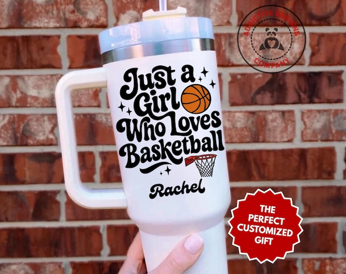 Personalized Basketball Girl Tumbler, Custom Just a Girl Who Loves Basketball 40oz Tumbler, Gift for Basketball Player, Teen Girl Travel Mug