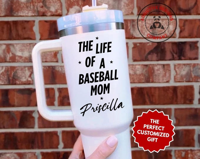 Personalized Baseball Mom Tumbler, The Life of a Baseball Mom Custom 40oz Tumbler, Sports Mother Travel Mug, Gift for Baseball Fan, Mom Cup