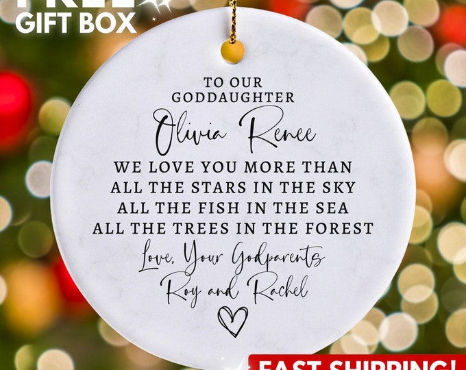 Personalized Goddaughter Ornament, Custom Goddaughter Gift from Godparents, Gift from Godmother, To Our Godchild Christmas Ornament