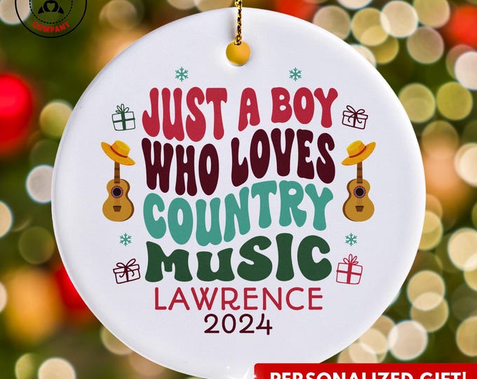 Personalized Country Music Ornament, Just a Boy Who Loves Country Music Ornament, Custom Gift for Music Enthusiast, Funny Country Lover Gift