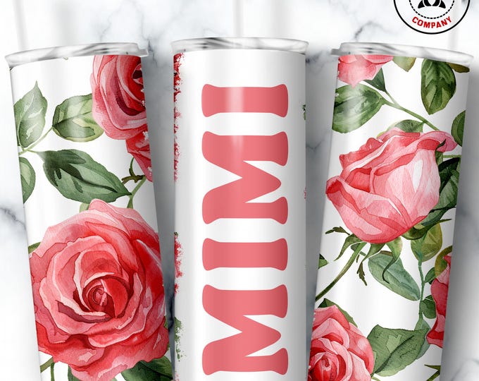 Mimi Tumbler, Skinny Tumbler Gift for Southern Grandmother, Floral Mimi Mug, Grandma Pink Rose Gift Cup