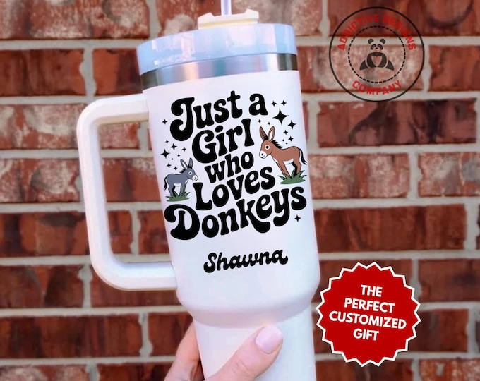 Personalized Girl Donkey Lover Tumbler, Custom Just a Girl who Loves Donkeys 40oz Tumbler, Gift for Donkey Owner, Animal Lover Travel Mug