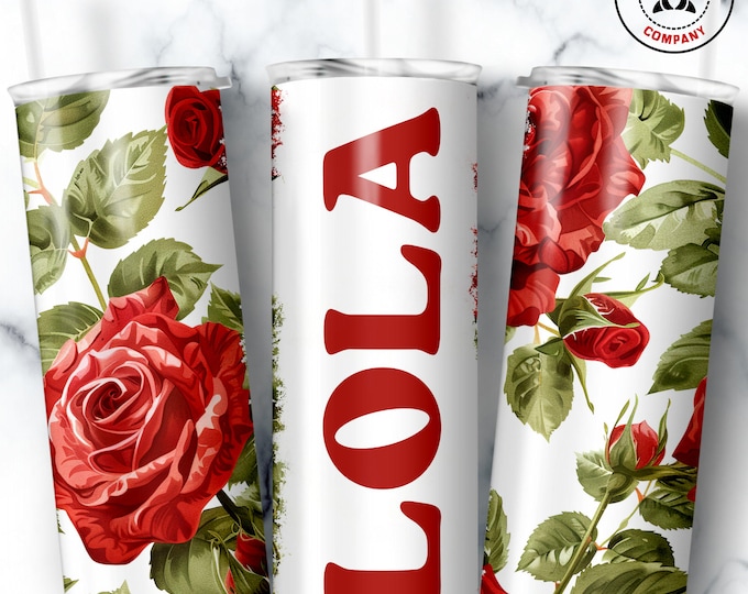 Lola Tumbler, Skinny Tumbler Gift for Filipino Grandmother, Floral Lola Mug, Grandma Red Rose Gift Cup