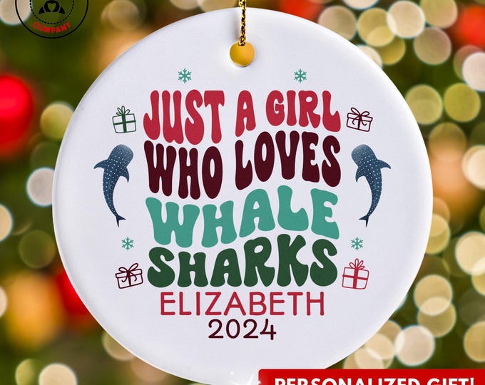 Personalized Whale Shark Ornament, Just a Girl Who Loves Whale Sharks Ornament, Custom Gift for Marine Enthusiast, Funny Whale Shark Lover