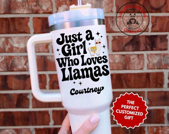 Personalized Llama Lover Tumbler, Custom Just a Girl Who Loves Llamas 40oz Tumbler, Gift for Her, Cute Llama Cup, Girl Travel Mug