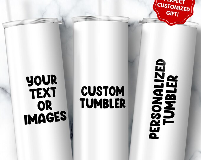 Personalized Tumbler, Customized 20oz Skinny Tumbler Gift, Custom Text and Image Mug Cup, Bulk Office Logo Gifts