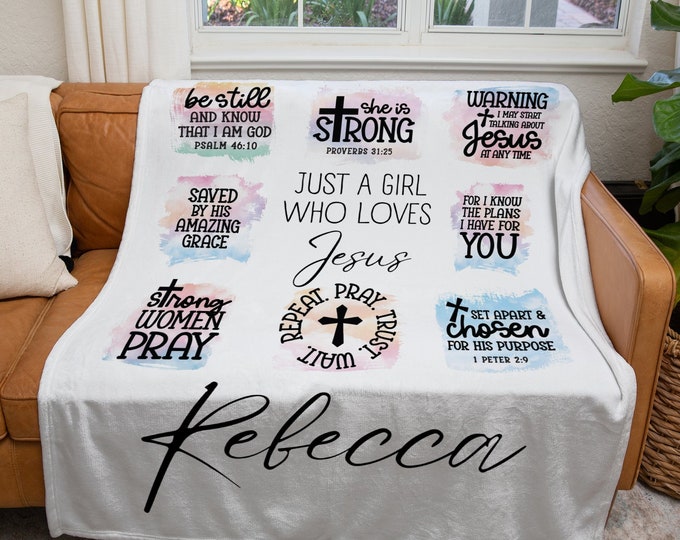 Personalized Jesus Blanket, Custom Just a Girl Who Loves Jesus Blanket, Christian Faith Throw Blanket, Kids Jesus Lover Gift Blanket