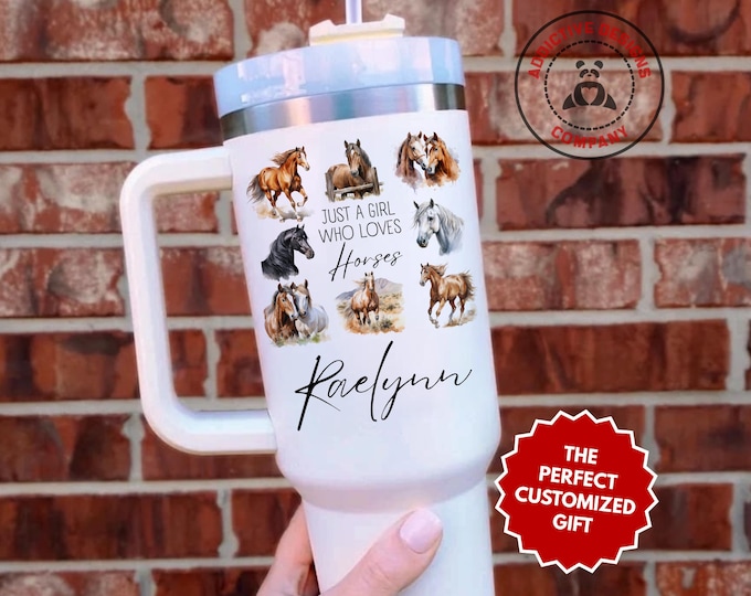 Personalized Horse Lover Tumbler, Just a Girl Who Loves Horses 40oz Tumbler, Custom Gift for Equestrian Mug, Country Western Horse Cup